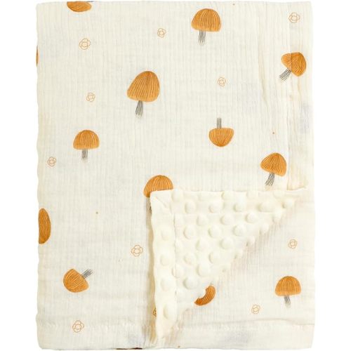 CREVENT 30''X40'' Organic Muslin Cotton Baby Blanket for Newborns, Soft Mink Backing, Essential for Baby Shower Birthday Gift - Mushroom 75X100cm
