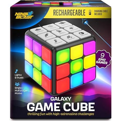 Rechargeable Game Activity Cube - Toys for Boys and Girls - 9 Fun Brain & Memory Games - Birthday Gifts for Age 6, 7, 8, 9, 10, 11, 12 Year Old Kids Teens - Best Boy Toy Gift Ideas