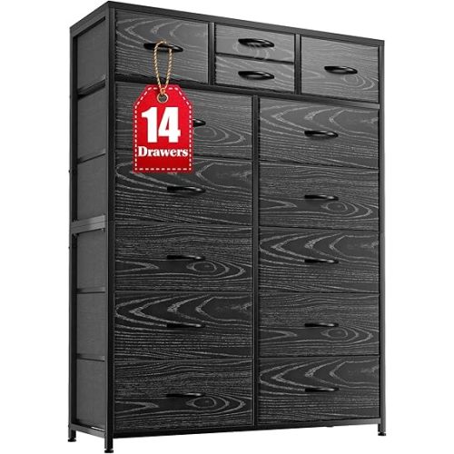 EnHomee Black Dressers for Bedroom with 14 Storage Drawers, Chests of Drawers & Storage Drawers Organizer, Sturdy Metal Frame & Wood Top, Easy Assembly, Living Room, 52.2" H x 37.4" W x 11.8" D