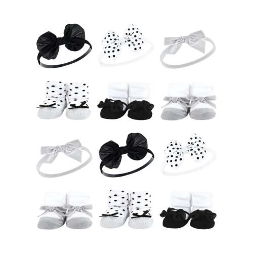 Hudson Baby Infant Girl 12Pc Headband and Socks Giftset, Black Silver, One Size
