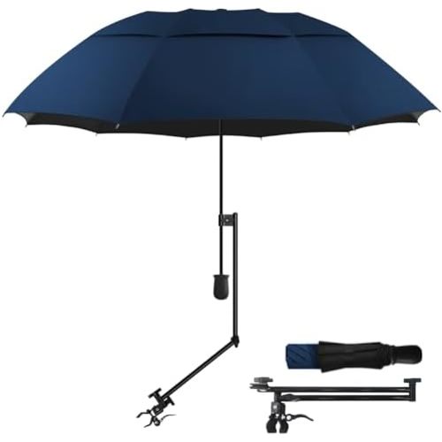 HOBVO UPF 50+ Golf Umbrella with Adjustable Universal Clamp, Portable Umbrellas for Rain, Manual Open & Close, for Beach Chair, Golf Cart, Stroller, Bleacher, Patio