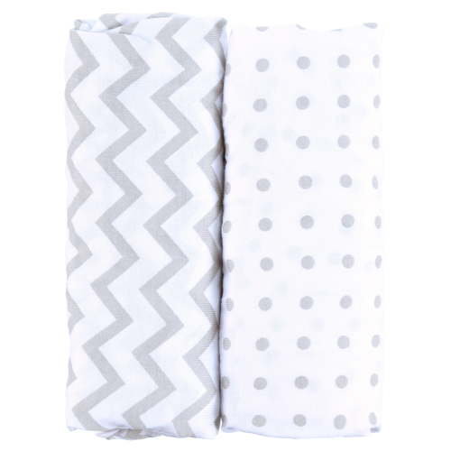 Ely's & Co. 100% Cotton Jersey Knit Bassinet Sheets, Grey Chevron/Dots 2pk