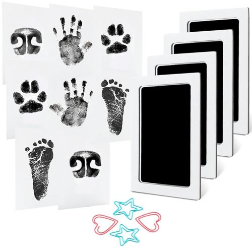4-Pack Baby Inkless Hand and Footprint Kit Paw Nose Print Kit for Dogs Cats Pets Clean Touch Ink Pad for Baby Pets Newborn Keepsake Mess-Free Ink Pad