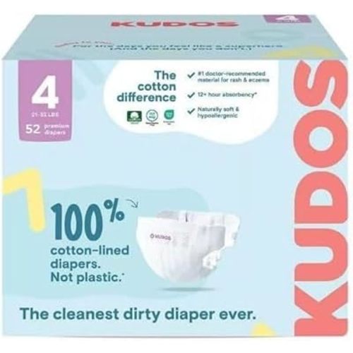 Kudos Chlorine Free Premium Diapers, Cotton-Lined, Size 4, 26 * 2=52 Count, 21-32 lbs