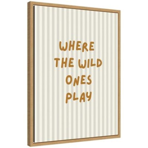 Kate and Laurel Where the Wild Ones Play Striped by Laura Moss Framed Canvas Wall Art Print, Sylvie Natural, 18x24