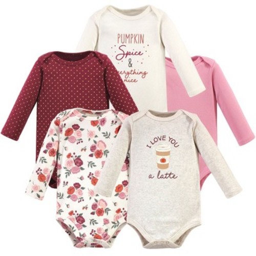 Hudson Baby Infant Girl Cotton Long-Sleeve Bodysuits 5pk, Pumpkin Spice, 3-6 Months