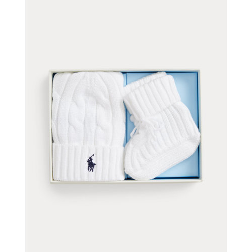 Cable-Knit Cotton Beanie & Bootie Set