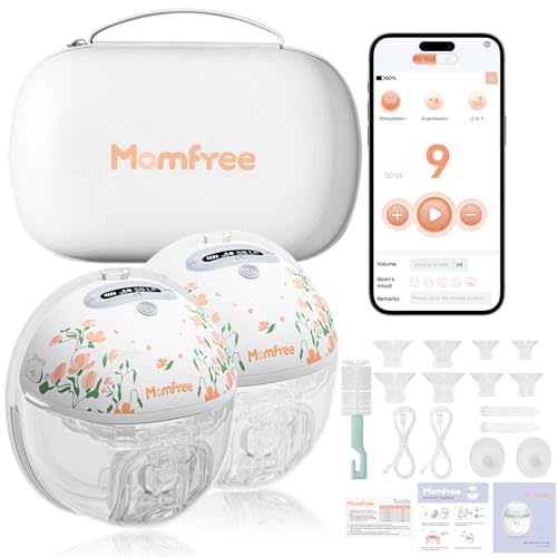 Upgraded Breast Pump Hands-Free F6: Wearable Breastfeeding Pumps App Control with 3 Modes & 9 Levels Independent Breastmilk - 24/21/19/17/15mm Double-Sealed Silicone Cushion Insert Floral