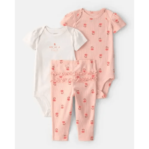 Baby Girl 3-Piece Floral Bodysuits & Pant Set - Pink | Carter's