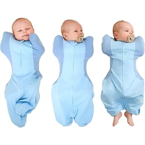 Swaddle for Newborns, Baby Swaddles 0-3 Months 5-13lb, Arms Up Swaddle 0-3 Months Newborn with Moisture-Wicking Fabric, Promotes Healthy Hip Development, 2-Way Zipper & Foot Buttons, 1Pack,Blue