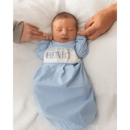 Solid Blue Baby Snuggles Custom Nightgown and Cap