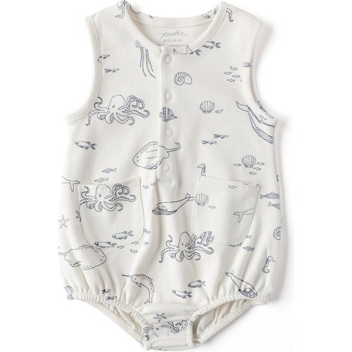Baby Life Aquatic Print Organic Cotton Romper, White