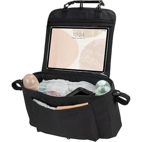 Safety 1st Car & Stroller Organizer – 3-in-1 Travel Storage Caddy with Tablet Pocket, Shoulder Strap, Cup Holders & Universal Fit