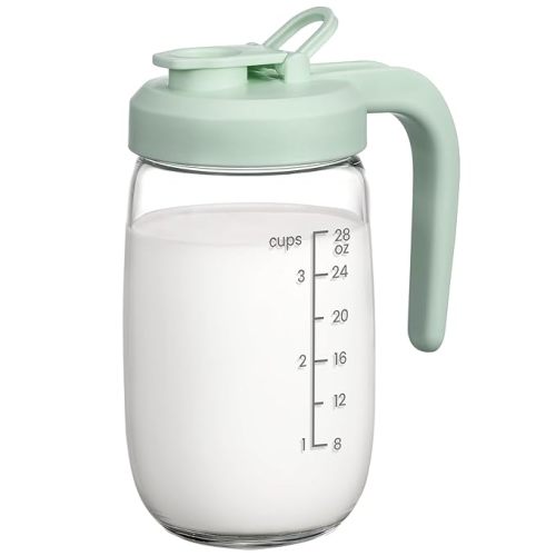 Breast Milk Pitcher 32 OZ, Heat & Cold Resistant, Sudden Temperature Safe, Fast Baby Formula Maker with Wide Mouth, No Leak Borosilicate Glass Fridge Storage Container for Juice, Cold Brew-Green