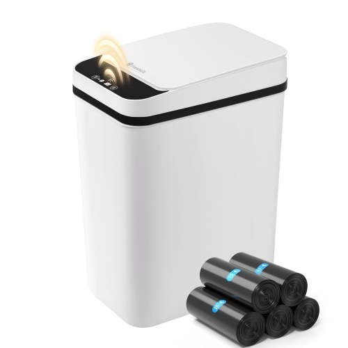 2.6 Gallon Automatic Trash Can with Lid, Touchless Bathroom Diaper Bin Slim Waterproof Design for Small Spaces, Bedroom Office Living Room Toilet RV, White