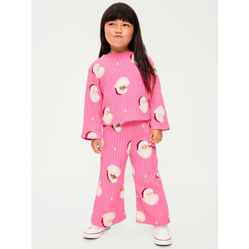Printed Waffle Knit Top and Pants Set for Toddler Girls