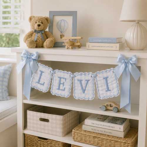 Custom Gingham Name Banner, Personalized Baby Nursery Garland, Baby Shower & Cake Smash Decoration