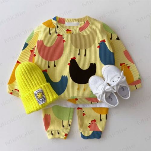 Baby Waffle Colored Hen Sweatshirt 2-piece Set