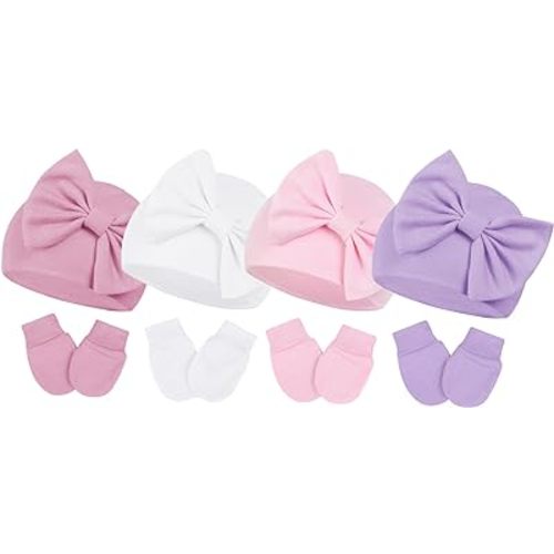 Century Star Newborn Girls Hats Baby Hat and Mitten Set Big Bow Knit Infant Headbands Winter Baby Hat for Girls
