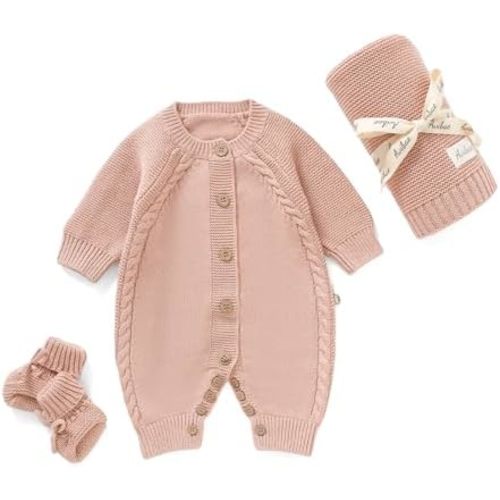 Avibae Baby Cotton 3-Piece Set, Outfit, Blanket and Shoes, Gift for Newborn