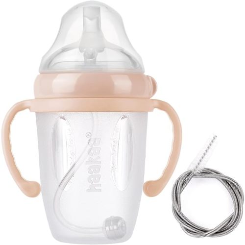 haakaa Silicone Sippy Spout Bottle with Straw Brush - Either Color