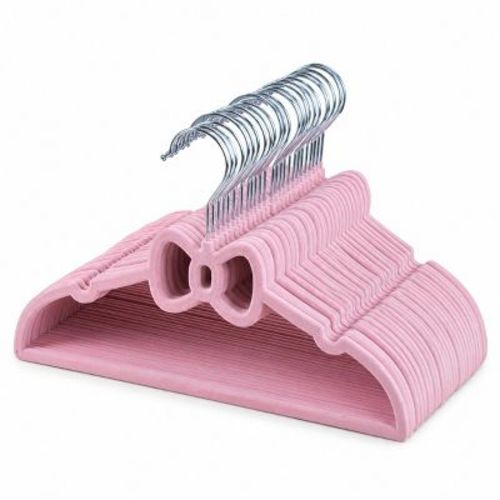 Trio Essentials Bow Kids Velvet Hangers, 50 Pack, Non-Slip, Ultra Slim Space Saving, 360° Swivel Hooks for Baby, Toddler, Pink