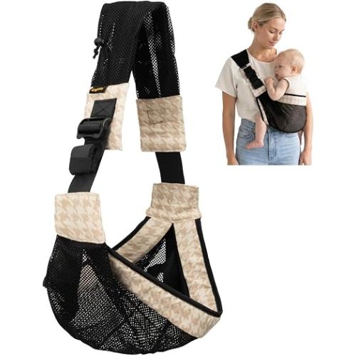 Baby Sling Carrier for Toddlers 6-48 Months, Lightweight Breathable Mesh Baby Carrier Sling, Portable Toddler Carrier with Invisible Storage Bag, Soft Cotton Linen Hip Carrier for Travel