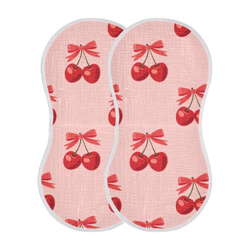 Cherry Bow Pinks Burp Cloths Baby Boys Girls Absorbent Soft Cotton Burping Cloths Rags, 2 Pack