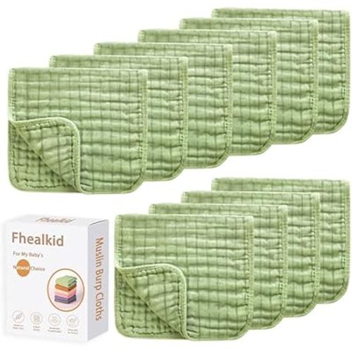 Muslin Burp Cloths Sets Newborn Baby Boy Essentials Must Haves 100% Cotton 10 Pack 22" X 10",6-Layer Baby Bibs & Burp Cloths for Baby Drool and Messes - Soft, Safe & Gentle for Boys & Girls Multi