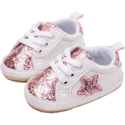Baby Sneakers Contrast Color Sequins Shoelace Soft Sole Non-Slip Infant First Walking Shoes for Spring Fall 0-18 M