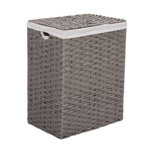 Seville Classics Modern Handwoven Lidded Rectangle Laundry Room Hamper with Liner, Gray