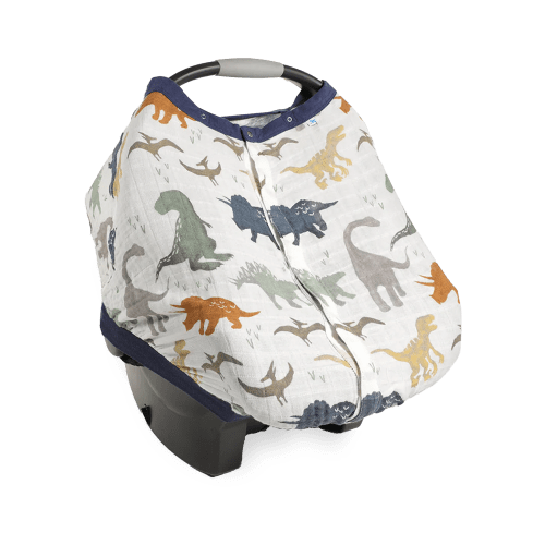 Cotton Muslin Car Seat Canopy - Dino Friends