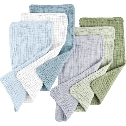 Konssy Muslin Baby Burp Cloths Sets for Unisex- 6 Pack Large 100% Cotton Burping Clothes for Newborn,Baby Girls and Boys (Blue)