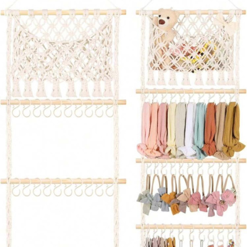 Oaoleer 1PC Headband Holder Hair Bow Organizer For Girls, Macrame Bow Holder Hair Accessories Organizer Storage Large Capacity Wall Hanging