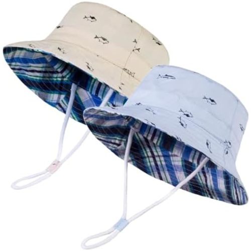 LANGZHEN Sun Protection Hat for Kids Toddler Boys Girls Wide Brim Summer Outdoor hat Cotton Baby Bucket Hat with Chin Strap
