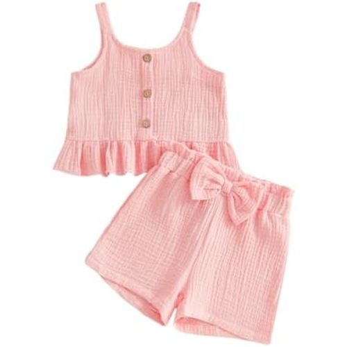 Foidiccx Infant Toddler Baby Girl Clothes Cotton 2 Pieces Summer Sets Sleeveless Cami Shirts Ruffle Top Bow Shorts Outfits