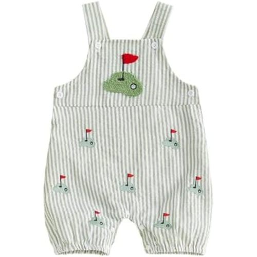 Baby Overalls Boy Embroidery Bubble Romper Striped Bodysuit Newborn Outfits
