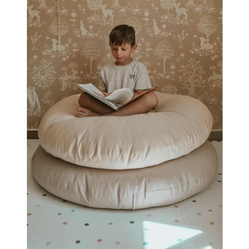 Handmade Cotton Floor Pillow, Round Canvas Cushion, Kids Room Decor