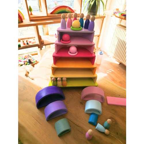KırtKırt Wooden Pastel Rainbow Stacker | Montessori Learning Material | Waldorf Inspired Rainbow | Open Ended Wooden Set
