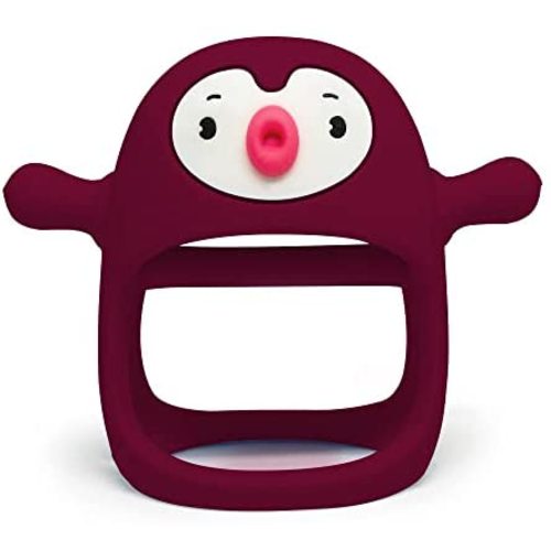 Smily Mia Penguin Buddy Never Drop Silicone Baby Teething Toy for 0-6month Infants, Baby Chew Toys for Sucking Needs, Hand Pacifier for Breast Feeding Babies, Car Seat Toy for New Born, Chimney Red