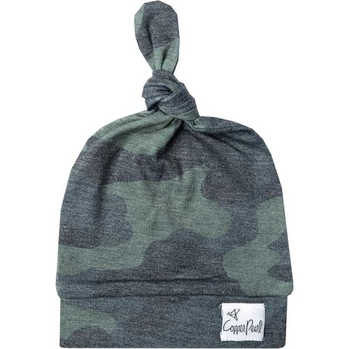 Copper Pearl Baby Beanie Hat Top Knot Stretchy Soft Hunter