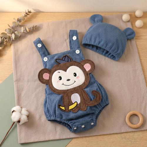 Monkey Baby Boy Romper & Hat Set, Newborn Gift, Cute Animal Overalls, Baby Shower Gift, Infant Summer Outfit