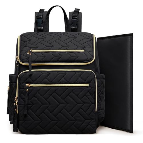 Omanmoli Diaper Bag Backpack Large Baby Travel Bag Diaper Essential Bag with 17 Diaper Bag Organizers,4 Insulated Pockets,Portable Changing Pad,Stroller Buckles,Black