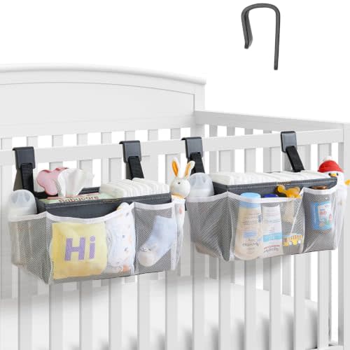 2-Pack Hanging Diaper Organizer for Crib, Playpen, Bassinet & Pack n Play | Hold 50+ Diapers. Changing Table Baby Diaper Caddy. Universal Hook Straps. Washable Newborn Essentials Organizer