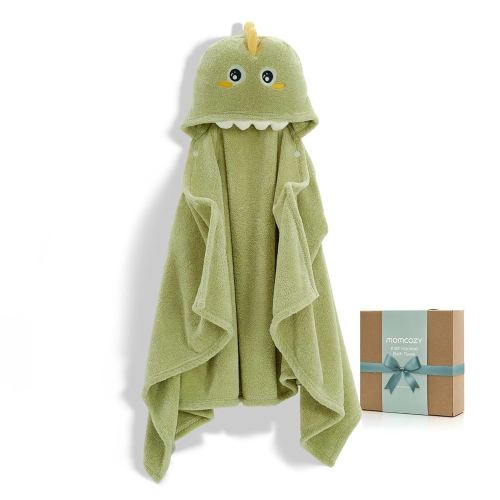 Momcozy Hooded Baby Towels-Visualize Health Label -Soft Premium Coral Fleece Bath Towel -Ultra Absorbent for Baby Cozy and Warm-Bath Essential for Newborn, Infant and Toddler(28 x 55 Inch, L x W)