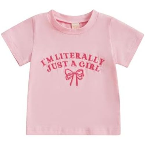 Summer Toddler Baby Girl T-Shirt Bow Letter Embroidery Short Sleeve Tops Cute Graphic Tee Spring Clothes