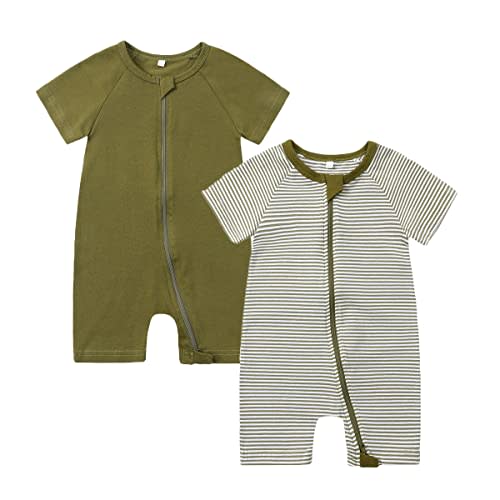 Feidoog Baby Boys 2Pack Rompers Summer Short Sleeve 2 Way Zipper One-Piece Romper Jumpsuit Sleep and Play