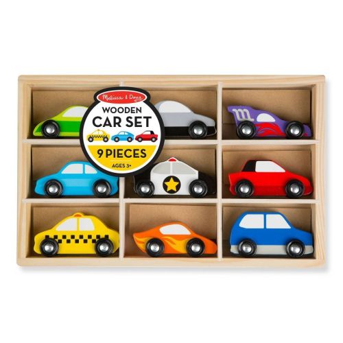 Melissa & Doug Wooden Cars Vehicle Set in Wooden Tray - 9pc
