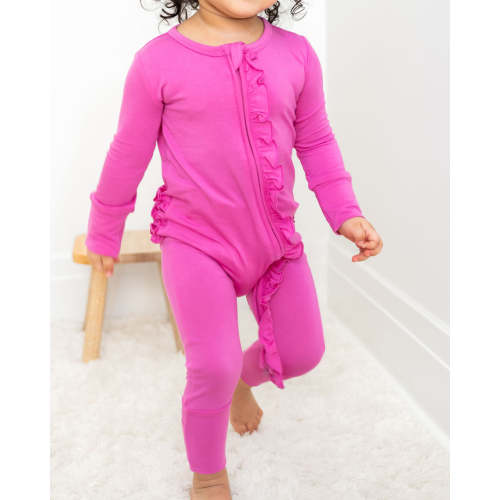 Korrie Pink Bamboo Ruffle Convertible Footie
