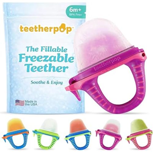 Teetherpop Fillable Freezable Teether for Babies - Breastmilk Popsicle Molds for Teething with Spill-Proof Sippy Slits – Freezable Baby Fruit Feeder Pacifier, Liquids & Purées, Cooling Teething Relief